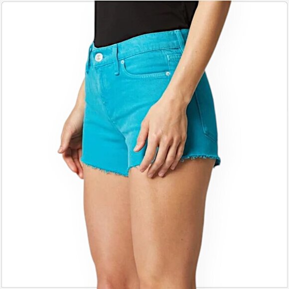 Hudson Gemma Blue Daisy Denim Cut Off Frayed Hem 5 Pocket Shorts NWT NEW 24 - Picture 2 of 8